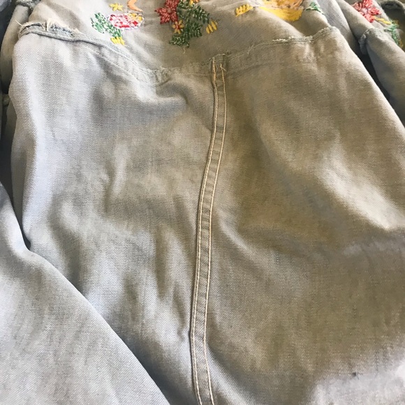 Your favorite 70s cotton denim hand-embroidered mushrooms lady bug Boho  shirt ! - Picture 12 of 16